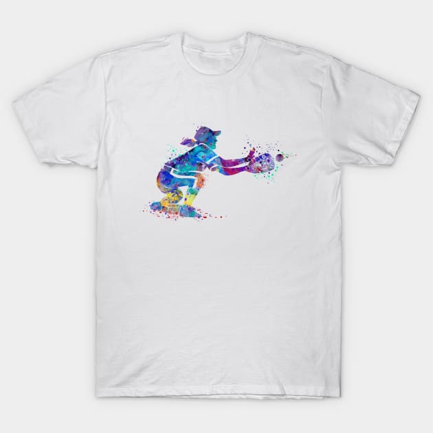 Baseball Girl Catcher Watercolor Softball Player T-Shirt by LotusGifts